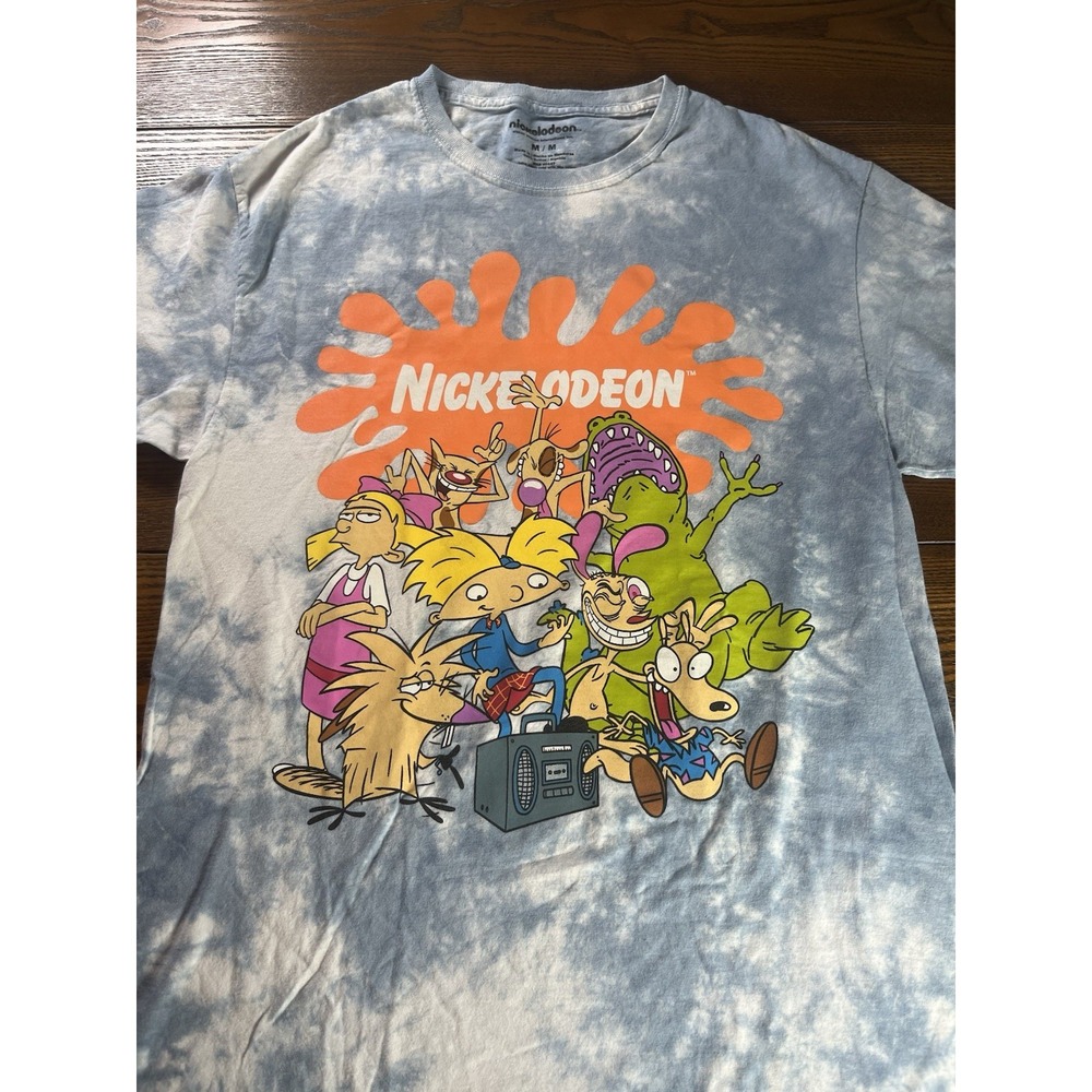 Nickelodeon Best Of Blue White Tie Dye Tshirt Size Medium Graphic Tee